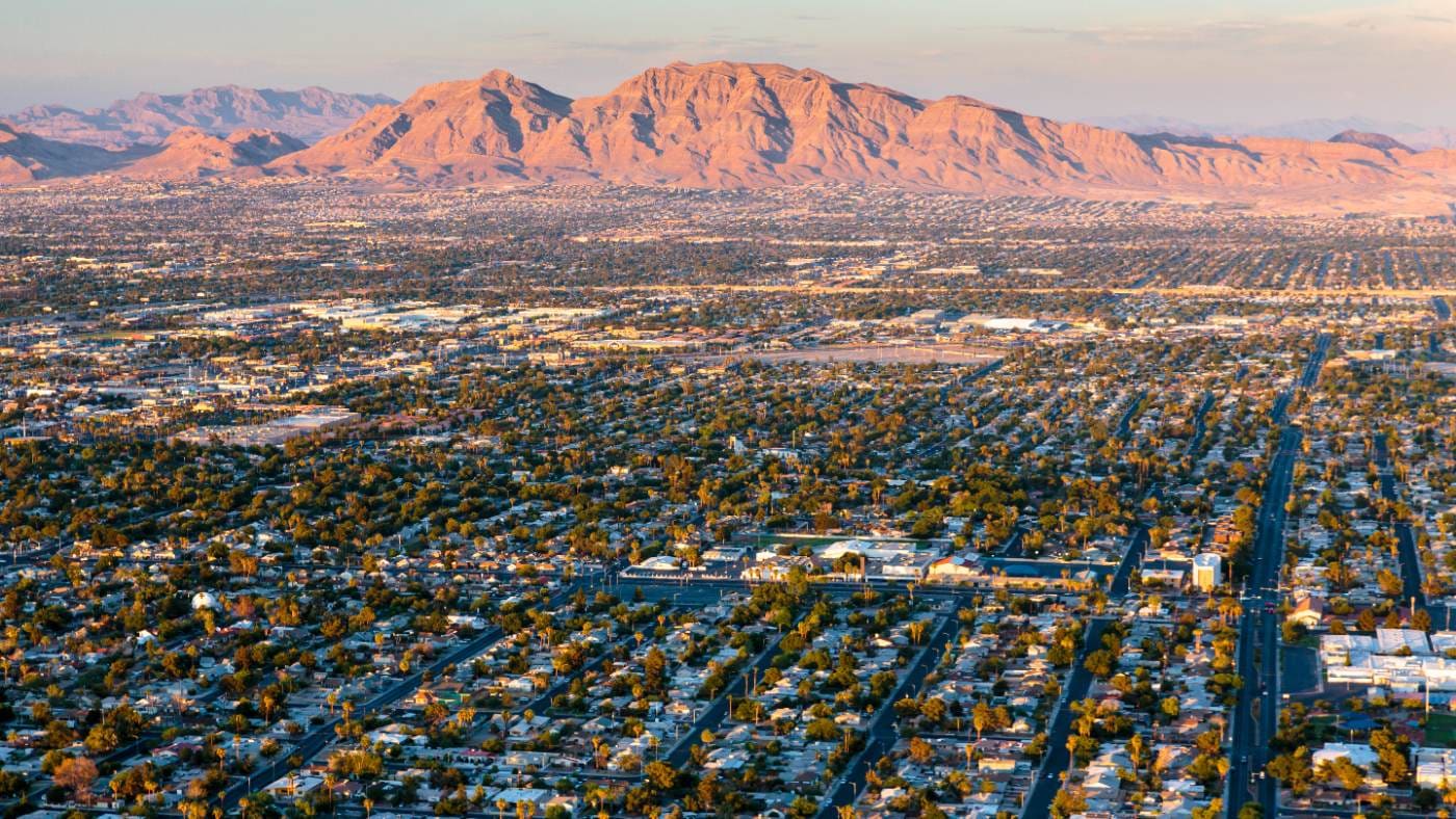Las Vegas valley with mountains in the distance